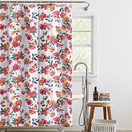 Country Club Blosssom Design Shower Curtain with Hooks (Size 180x180cm) - Orange