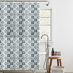 Country Club Stylish Geometric Tiles Pattern Shower Curtain with Hooks