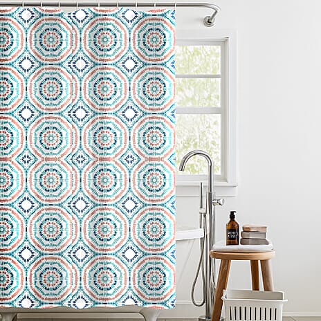 Country Club Elegant Penny Design Shower Curtain with Hooks (180x180cm) - Blue