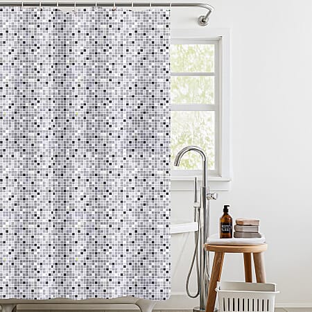 Country Club Elegant B&W Mosaic Design Shower Curtain with Hooks (180x180cm) - Dark Blue Country Club Elegant B&W Mosaic Design Shower Curtain with Hooks (180x180cm) - Dark Blue