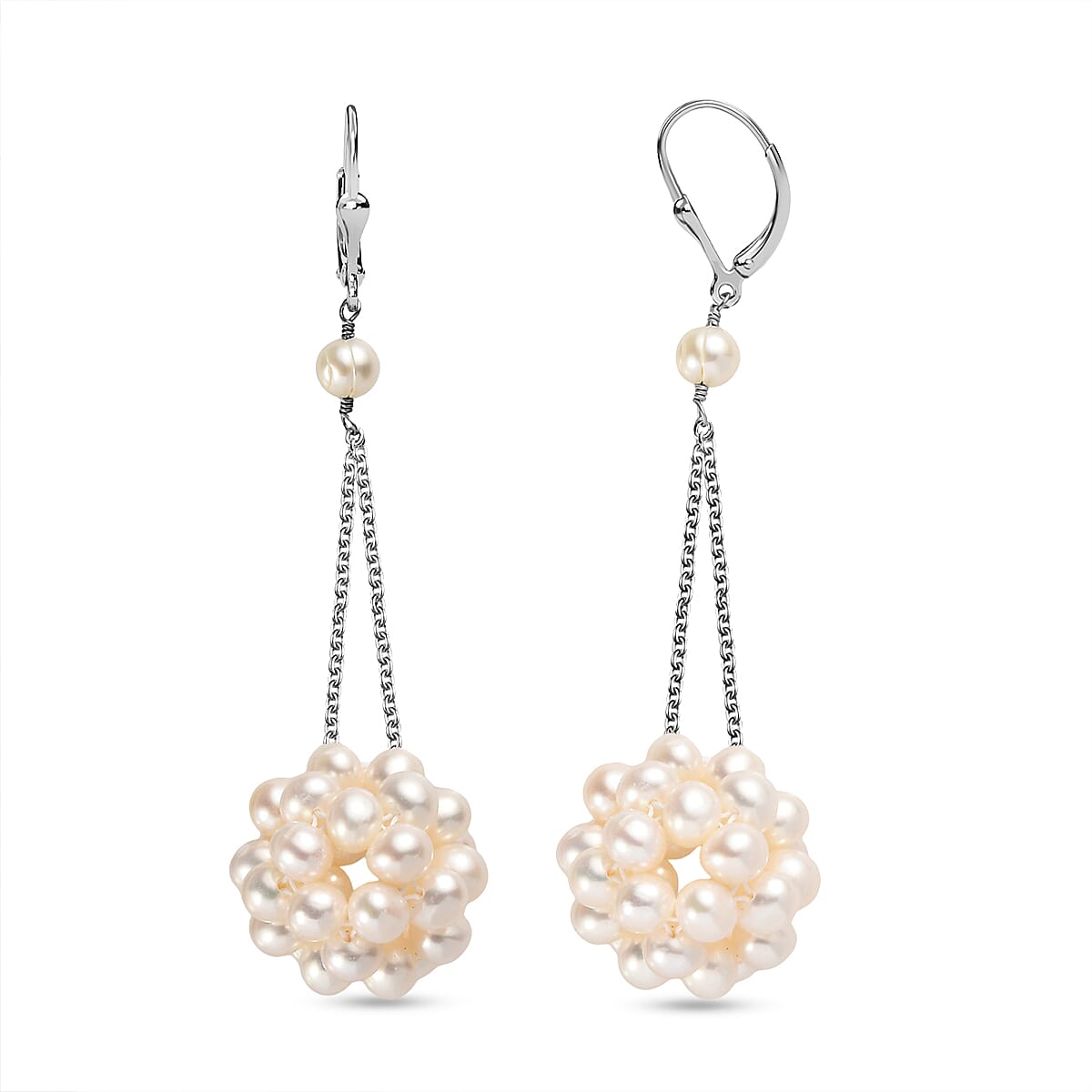 Fresh Water Pearl Earring with Lever Back in Rhodium Overlay Sterling Silver 35.00 Ct.