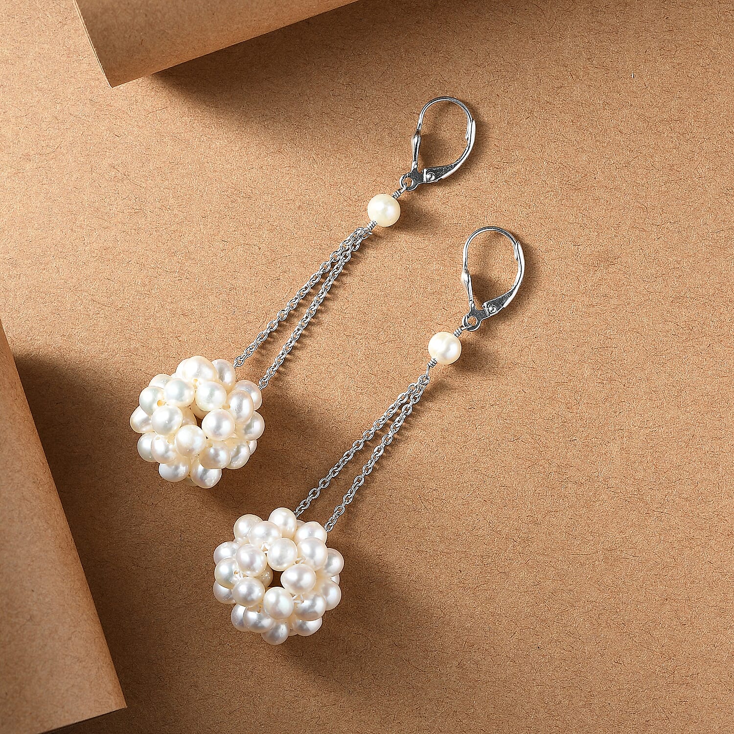 Fresh Water Pearl Earring with Lever Back in Rhodium Overlay Sterling Silver 35.00 Ct.