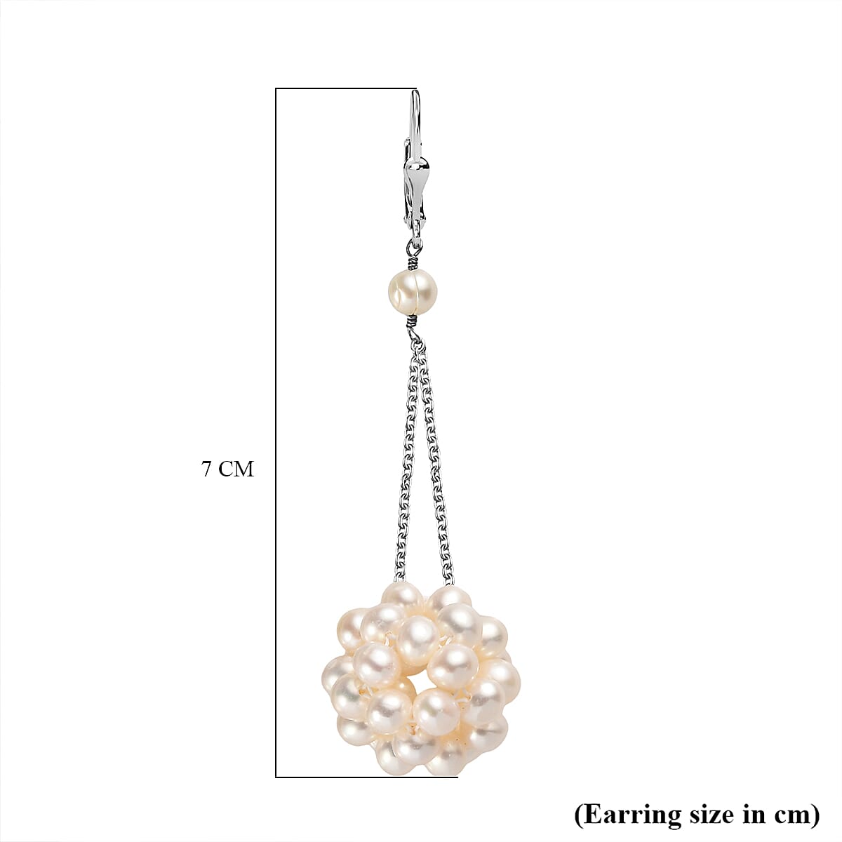 Fresh Water Pearl Earring with Lever Back in Rhodium Overlay Sterling Silver 35.00 Ct.
