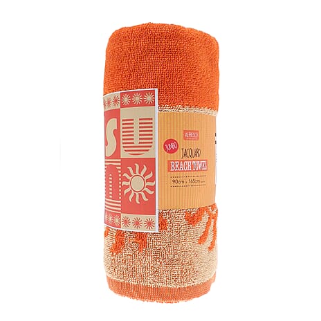 Country Club Jacquard Sun Pattern Jumbo Bath and Beach Towel (Size 165x90cm) - Orange