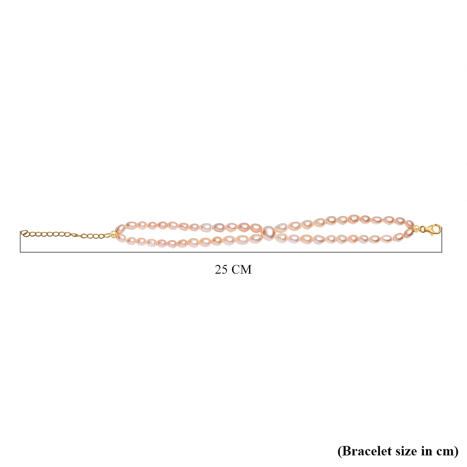 Fresh Water Pearl Bracelet (Size - 7.5-2 Ext) in 18K Vermeil Yellow Gold Plated Sterling Silver 60.00 Ct.