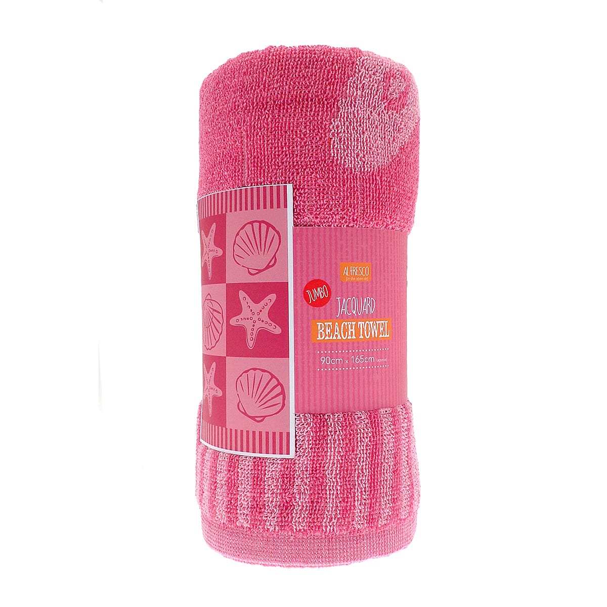 Country Club Jacquard Shells & Stripe Design Jumbo Bath and Beach Towel (Size 165x90cm) - Pink
