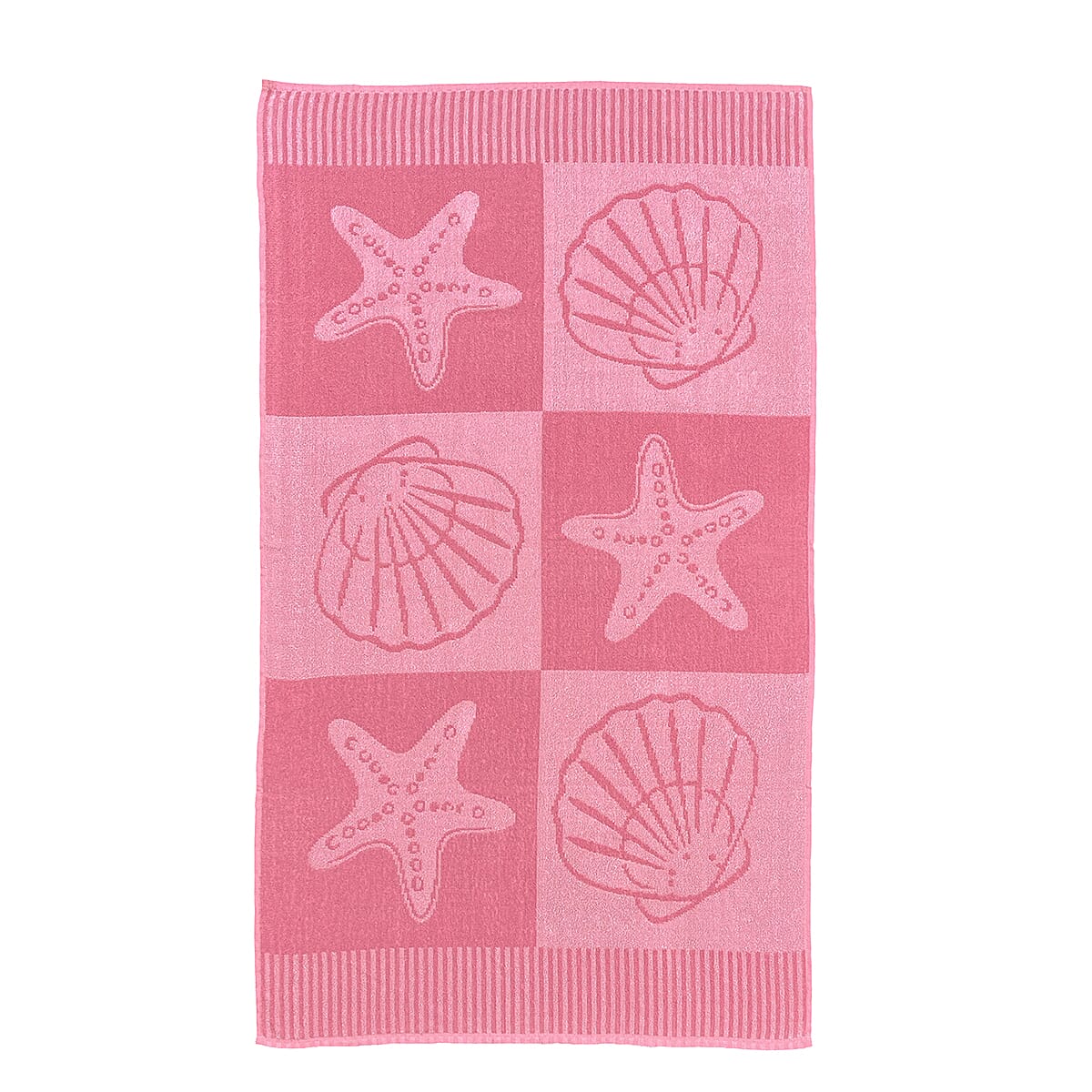 Country Club Jacquard Shells & Stripe Design Jumbo Bath and Beach Towel (Size 165x90cm) - Pink