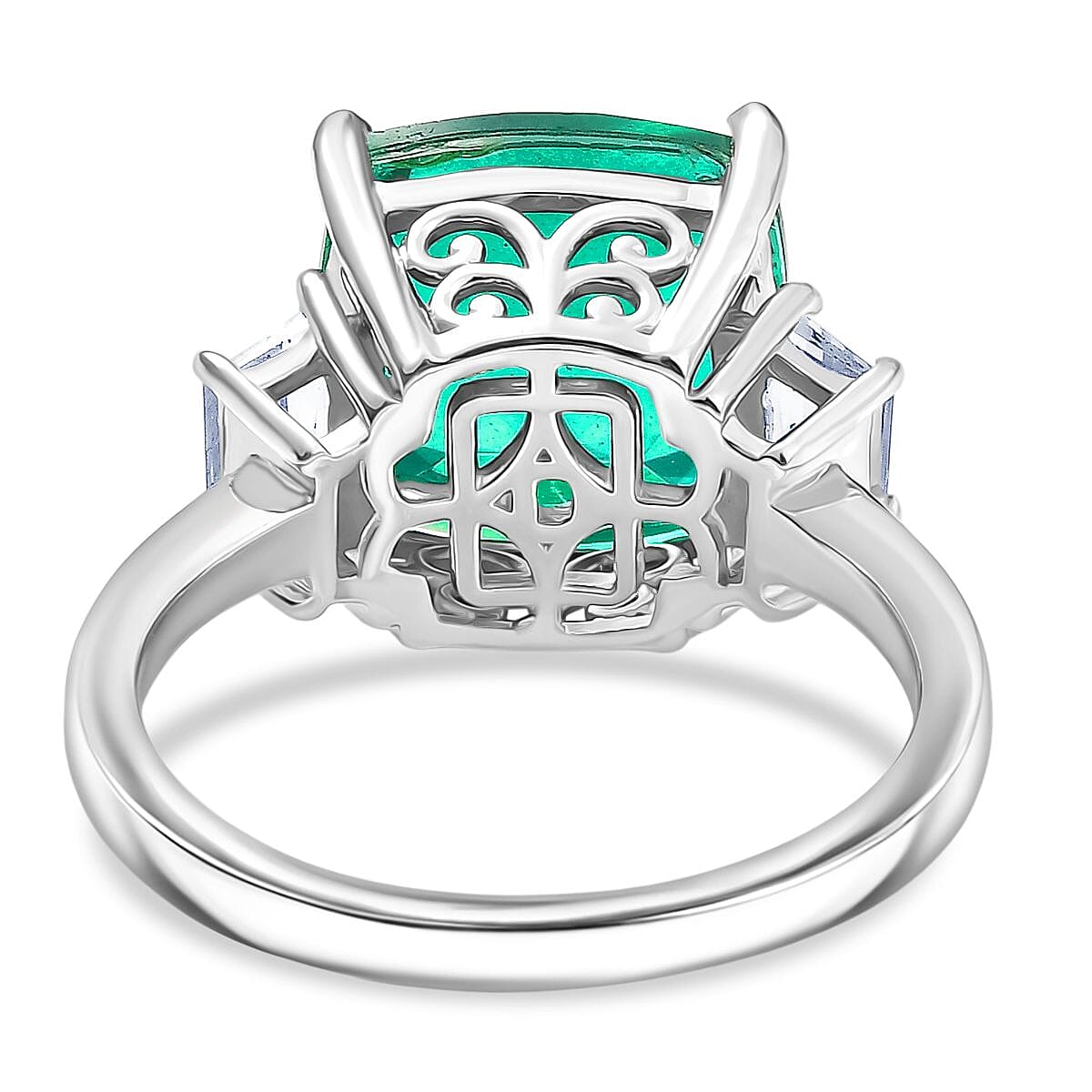 Djoy Peacock Triplet Quartz & White Topaz Ring in Rhodium Overlay Sterling Silver 7.12 Ct.