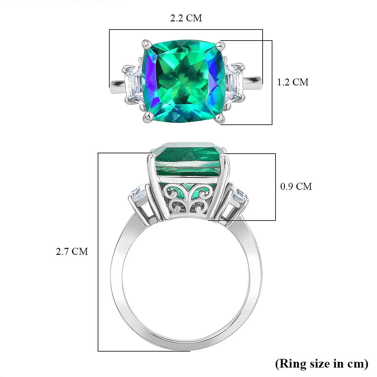 Djoy Peacock Triplet Quartz & White Topaz Ring in Rhodium Overlay Sterling Silver 7.12 Ct.