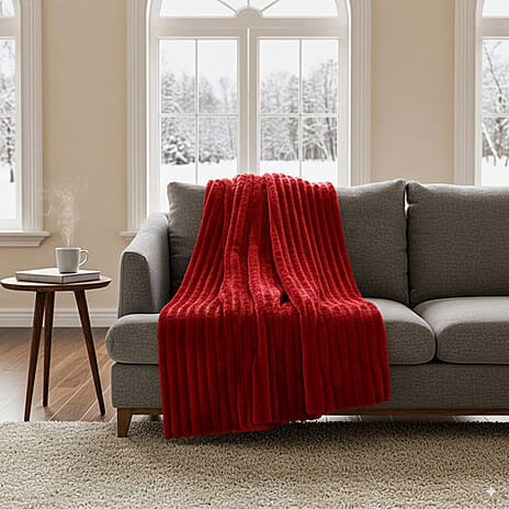 CYBER MONDAY DEAL - HUSH HAVEN Ultra Soft Double Layer Faux Fur Blanket (200 x 165 cm) - Burgundy