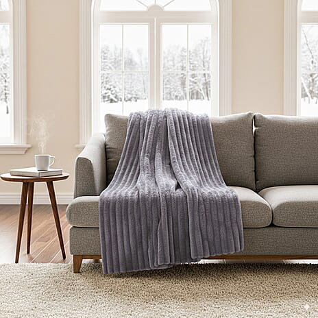 CYBER MONDAY DEAL - HUSH HAVEN Ultra Soft Double Layer Faux Fur Blanket (200 x 165 cm) - Grey