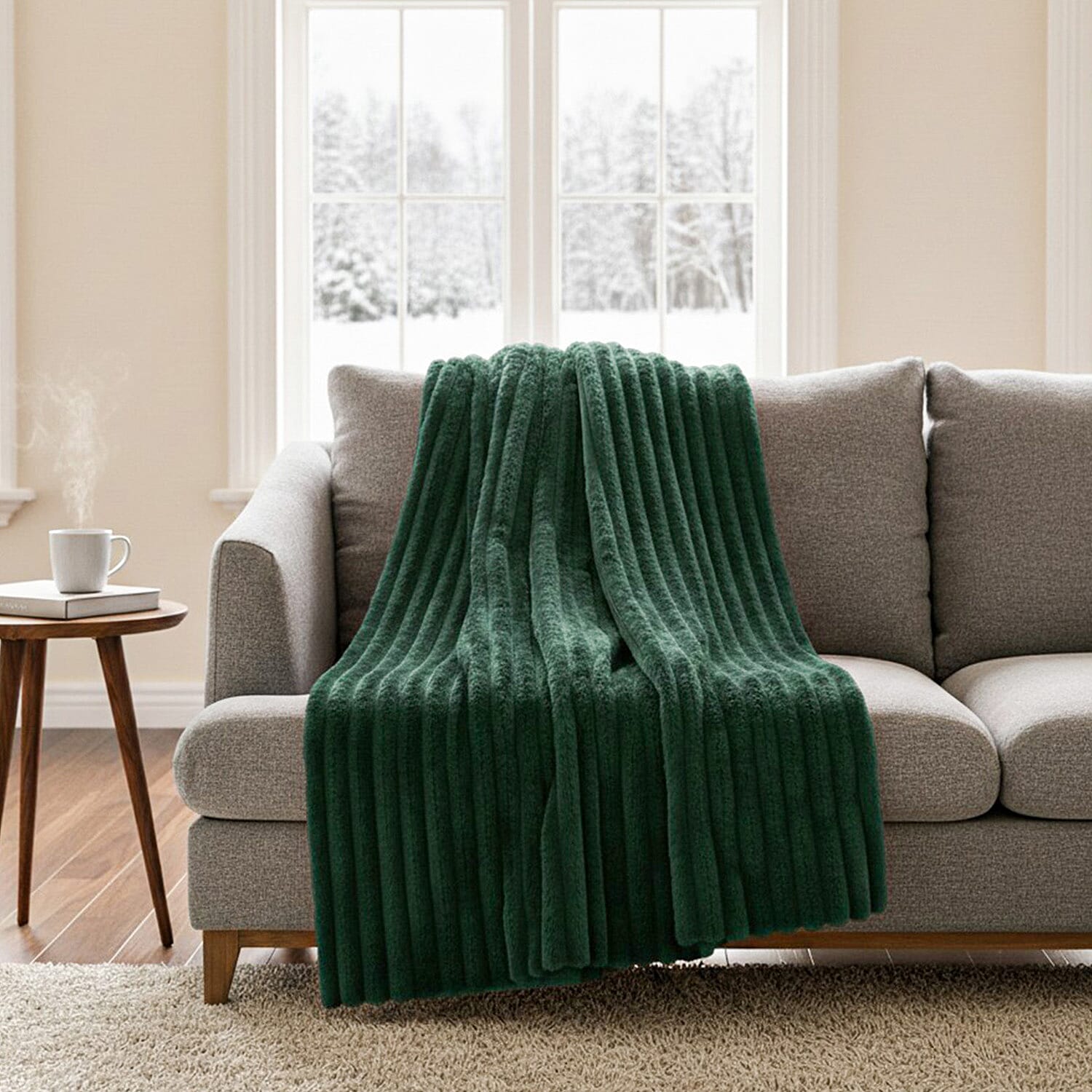 THE DEFINITION OF OPTIMUM LUXURY - HUSH HAVEN Opulent High End Double Layer Rich Faux Fur Blanket 520 GSM (200 x 165 cm) - Forest green