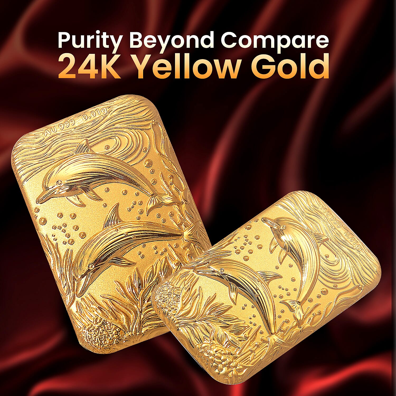 24K Yellow Gold (99.9% Purity) Dolphin Embossed Collectible (39.85 x 25.95 mm)