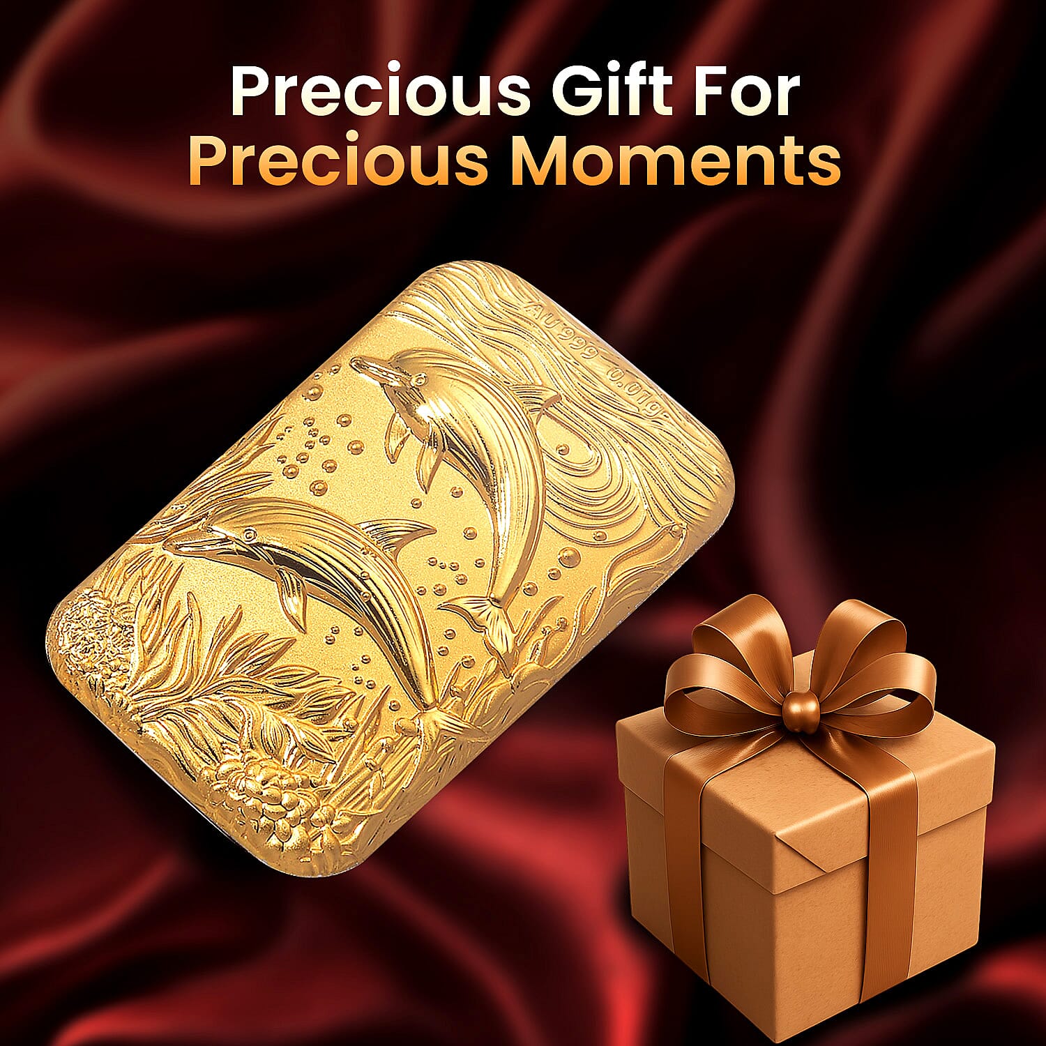 24K Yellow Gold (99.9% Purity) Dolphin Embossed Collectible (39.85 x 25.95 mm)