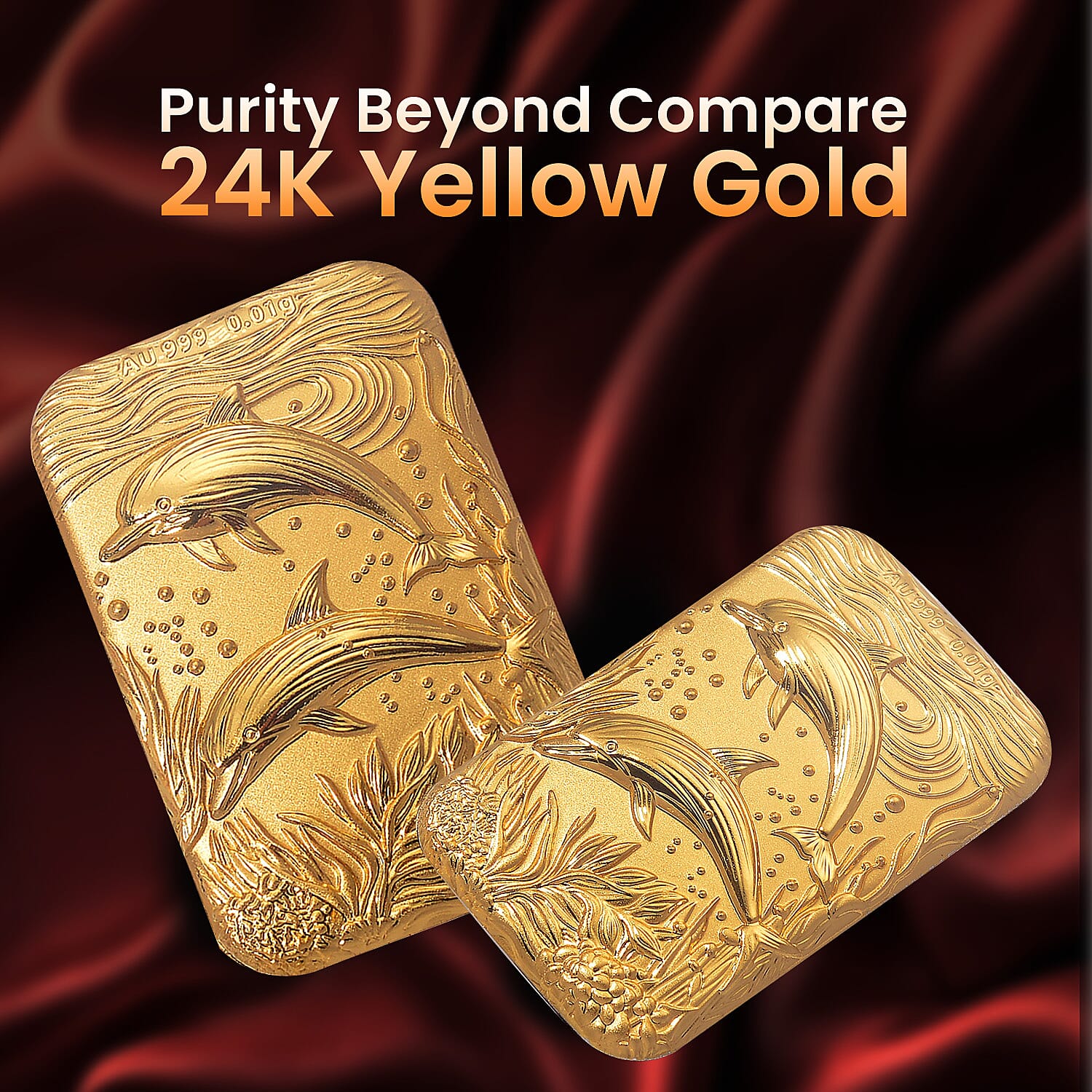 24K Yellow Gold (99.9% Purity) Dolphin Embossed Collectible (39.85 x 25.95 mm)