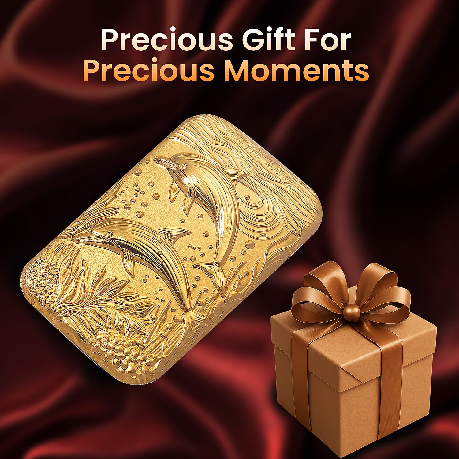 24K Yellow Gold (99.9% Purity) Dolphin Embossed Collectible (39.85 x 25.95 mm)