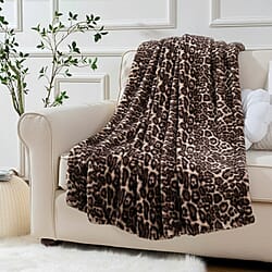 HUSH HAVEN Ultra Luxurious Double Layer Super Soft Faux Fur Leopard Print Blanket for Sumptuous Warmth (180x150 cm) - Light Brown