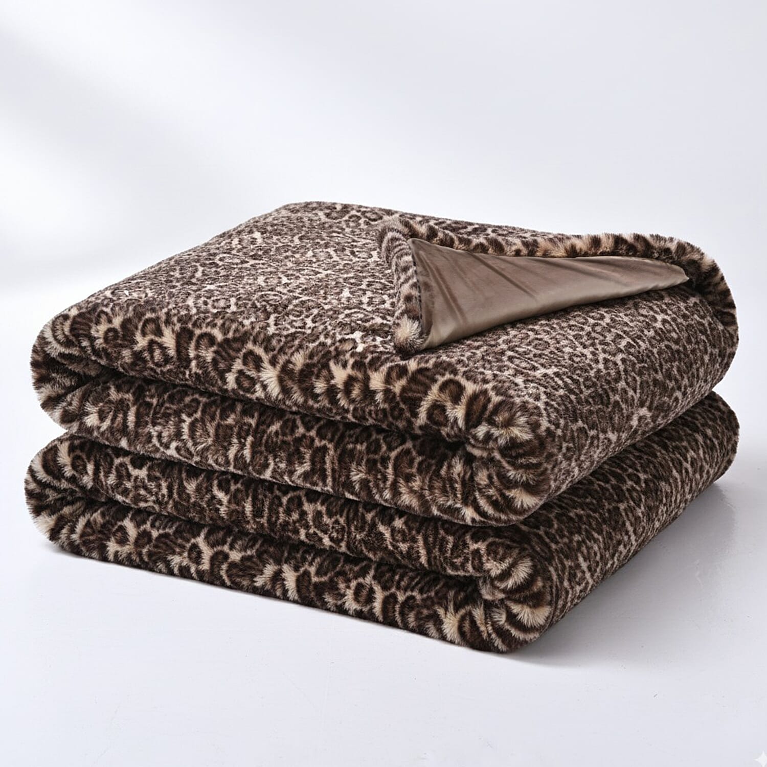 HUSH HAVEN Ultra Luxurious Double Layer Super Soft Faux Fur Leopard Print Blanket 500 GSM for Sumptuous Warmth (180x150 cm) - Light Brown