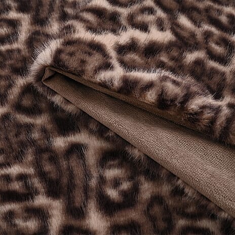 HUSH HAVEN Ultra Luxurious Double Layer Super Soft Faux Fur Leopard Print Blanket 500 GSM for Sumptuous Warmth (180x150 cm) - Light Brown