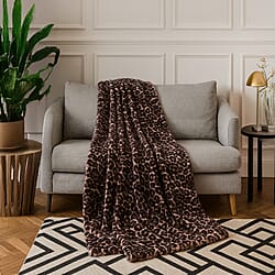 HUSH HAVEN Ultra Luxurious Double Layer Super Soft Faux Fur Leopard Print Blanket for Sumptuous Warmth (180x150 cm) - Dark Brown
