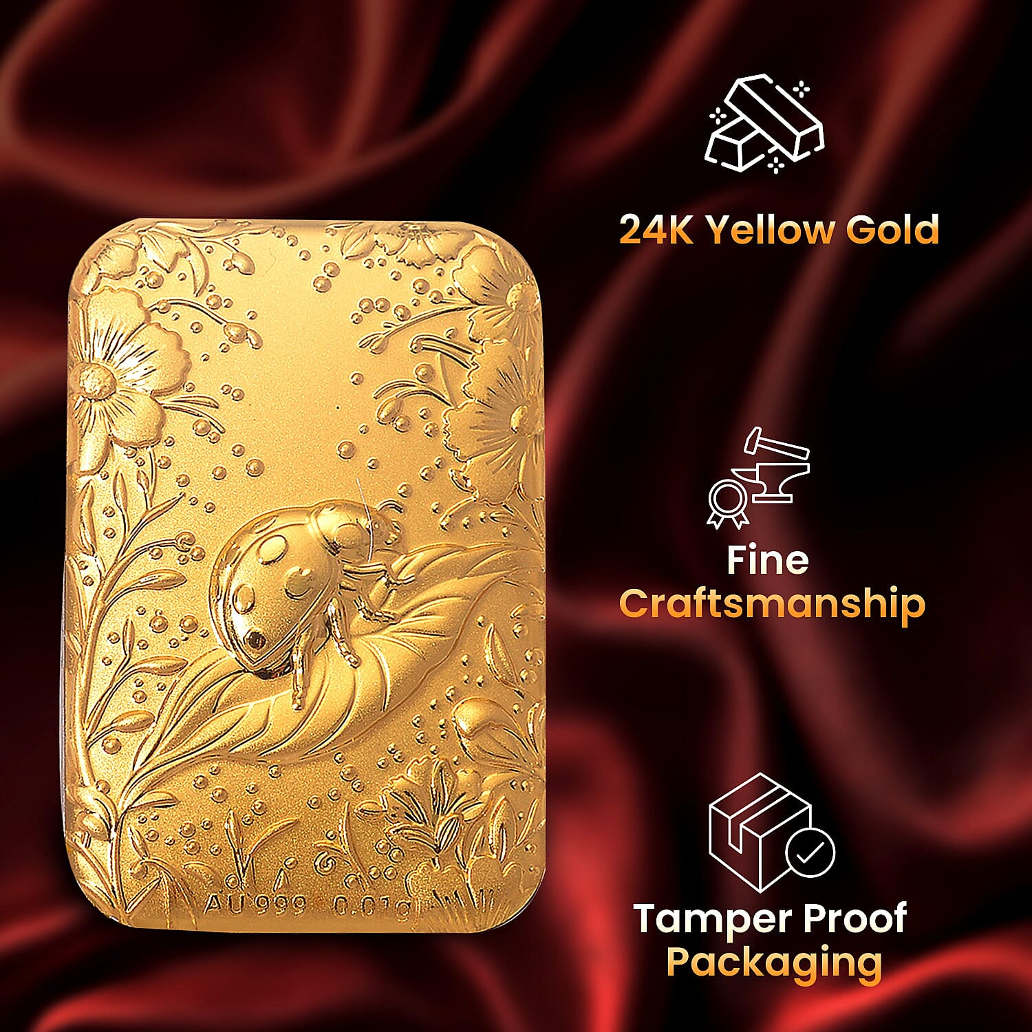 24K Yellow Gold (99.9% Purity) Ladybird Embossed