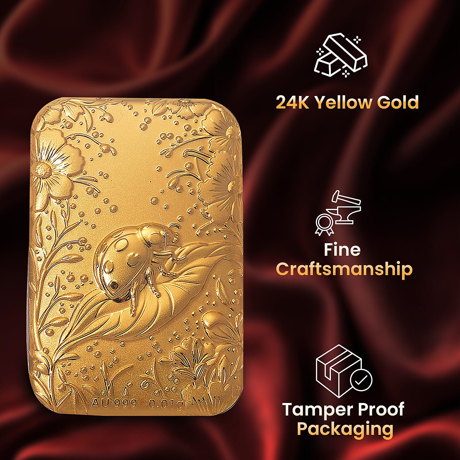 24K Yellow Gold (99.9% Purity) Ladybird Embossed 24K Yellow Gold (99.9% Purity) Ladybird Embossed