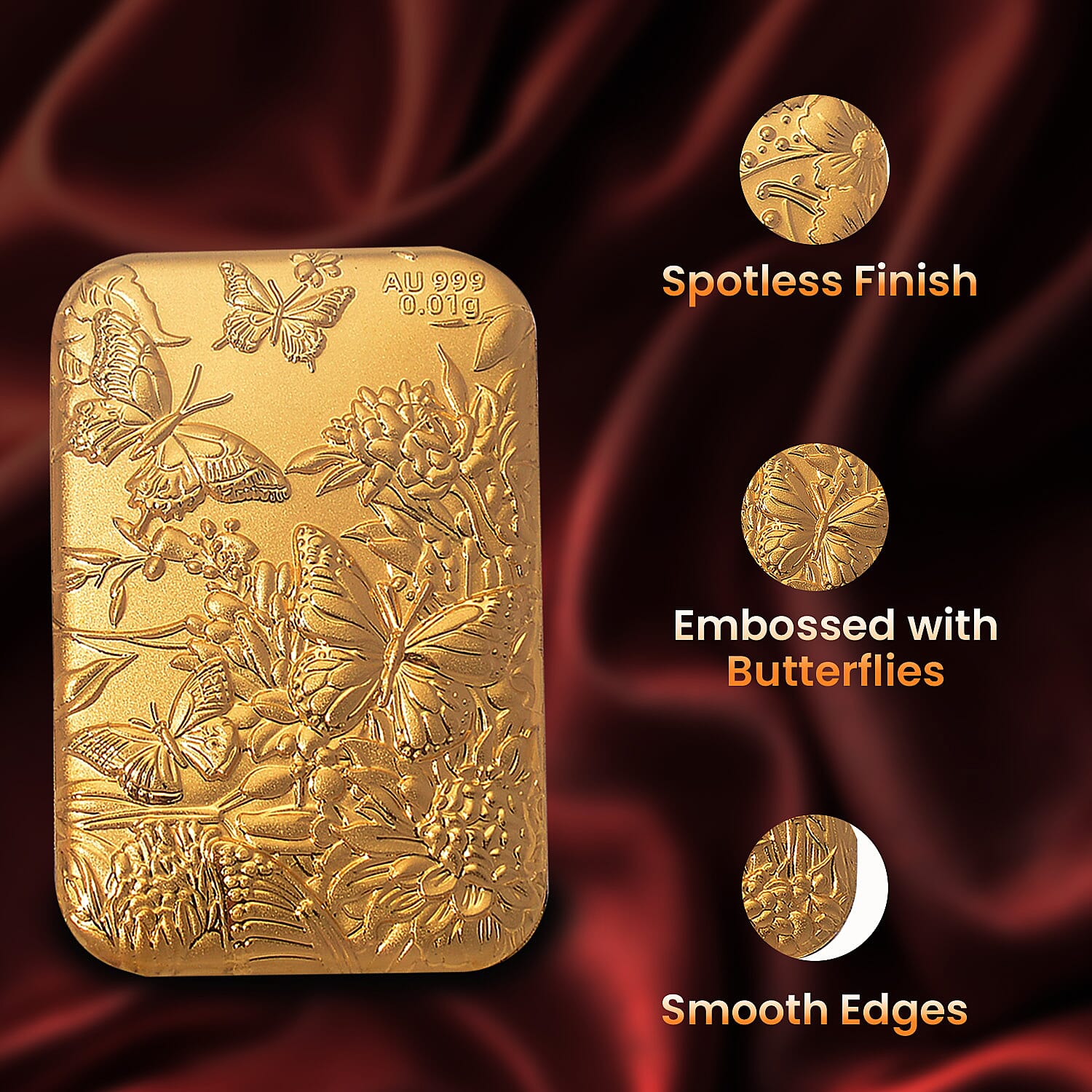 24K Yellow Gold (99.9% Purity) Butterfly Embossed Collectible 24K Yellow Gold (99.9% Purity) Butterfly Embossed Collectible