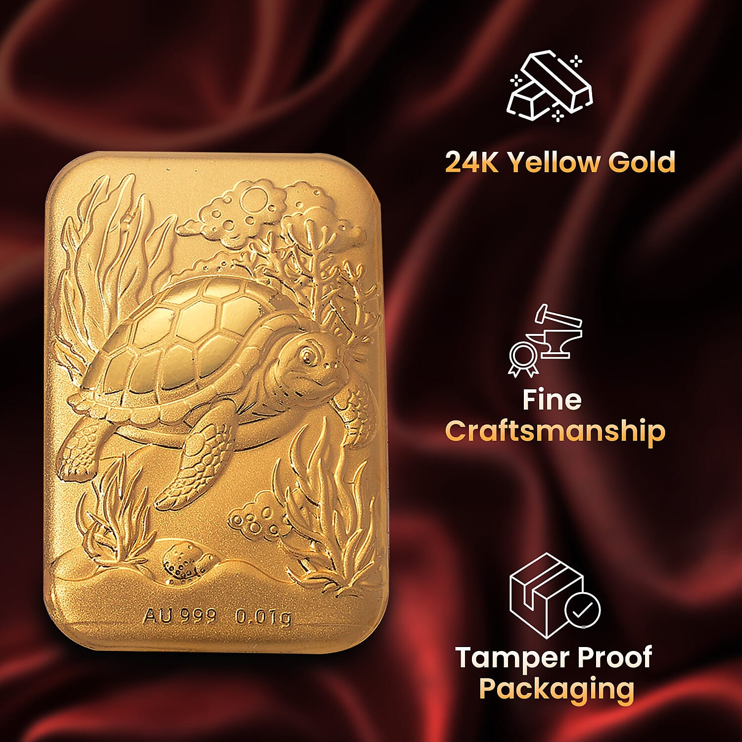 24K Yellow Gold (99.9% Purity) Turtle Embossed 24K Yellow Gold (99.9% Purity) Turtle Embossed