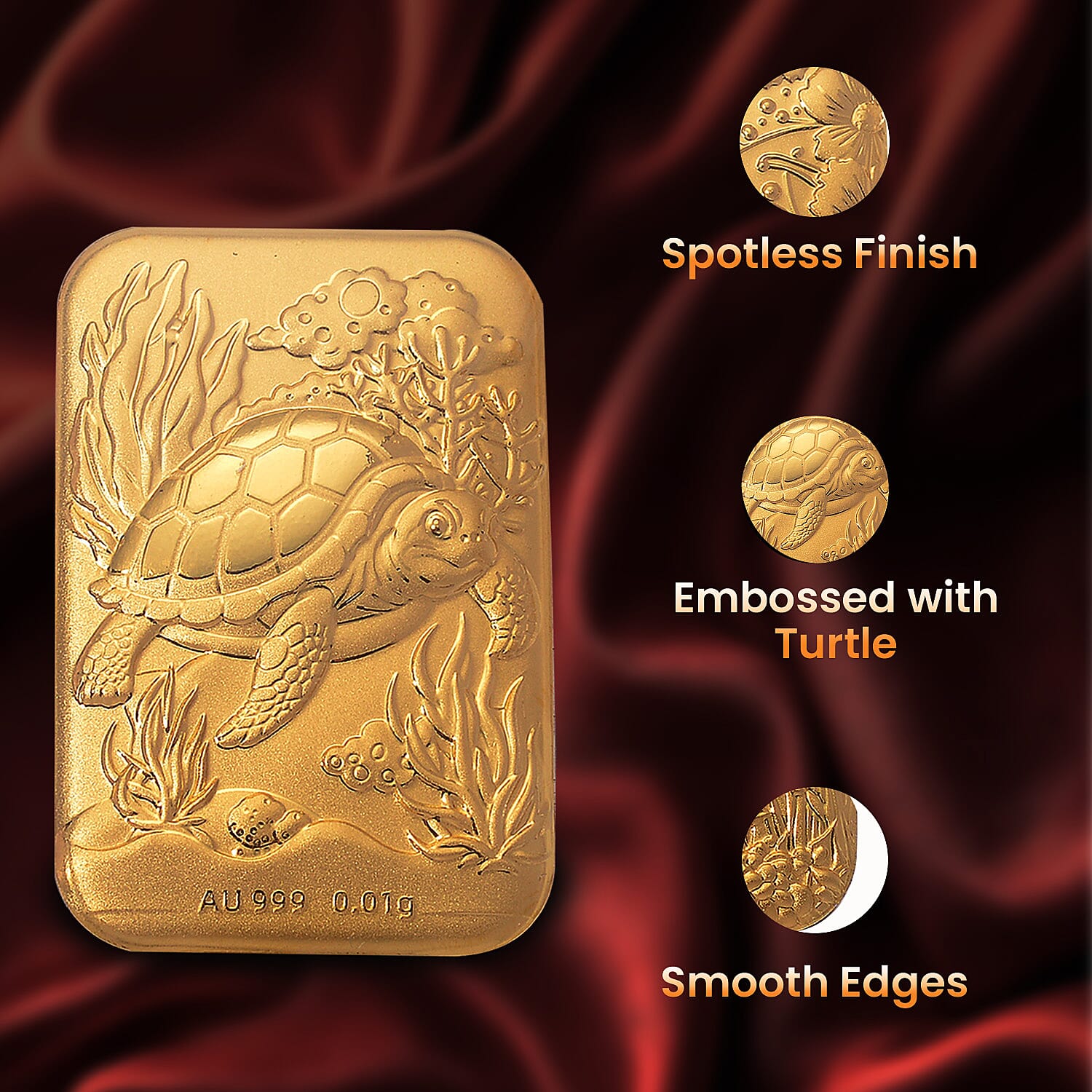 24K Yellow Gold (99.9% Purity) Turtle Embossed 24K Yellow Gold (99.9% Purity) Turtle Embossed