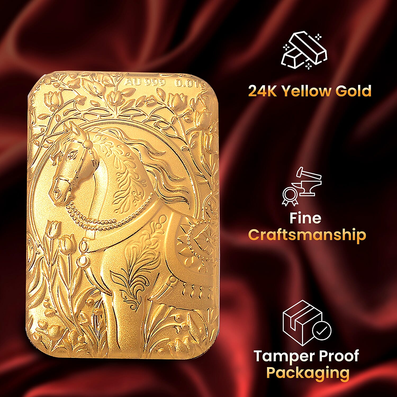 24K Yellow Gold (99.9% Purity) Horse Embossed Collectible