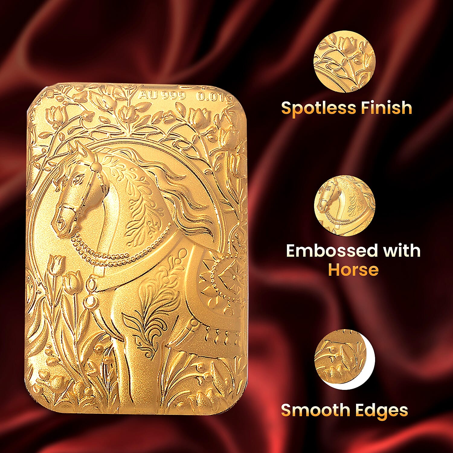 24K Yellow Gold (99.9% Purity) Horse Embossed Collectible