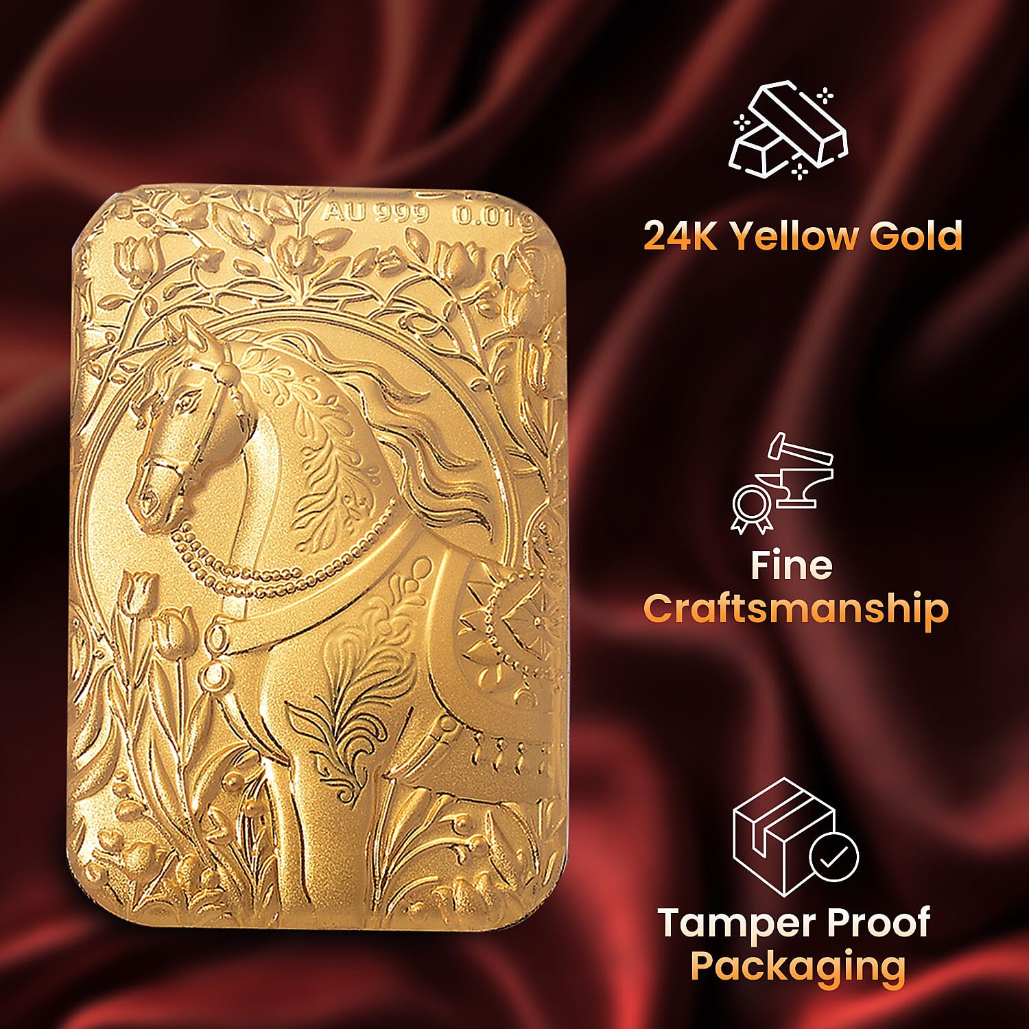 24K Yellow Gold (99.9% Purity) Horse Embossed Collectible