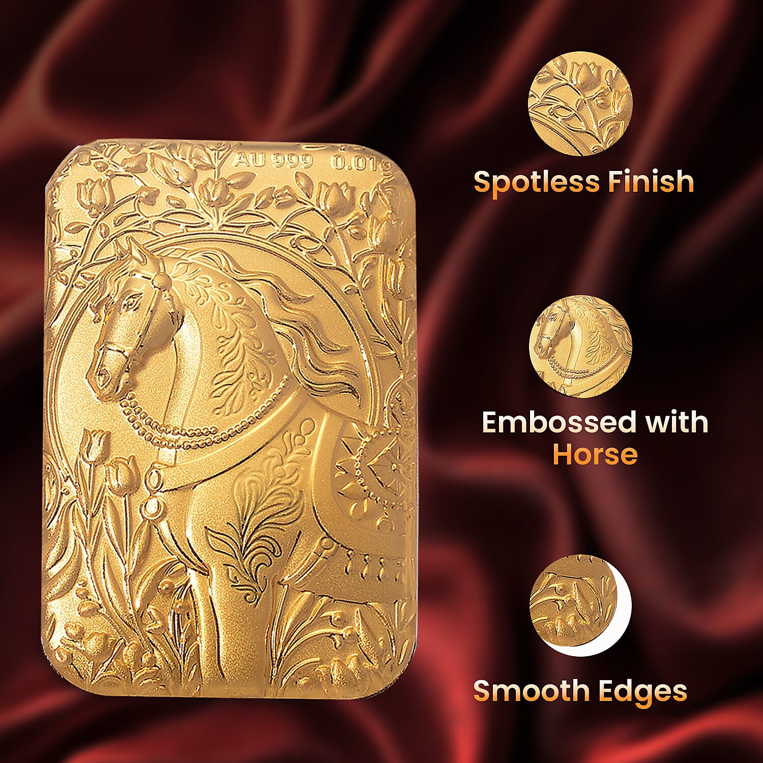 24K Yellow Gold (99.9% Purity) Horse Embossed Collectible