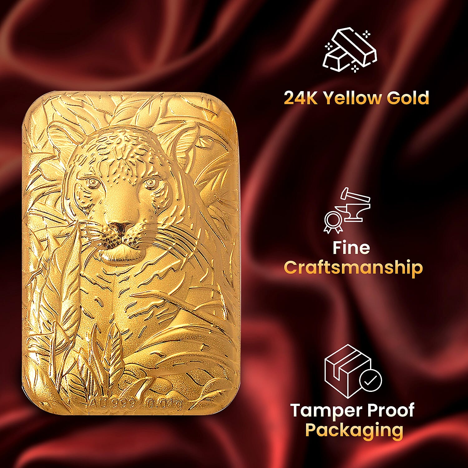 24K Yellow Gold (99.9% Purity) Leopard Embossed
