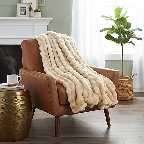 SIGNATURE LUXE SUPERSOFT BLANKET - HUSH HAVEN Double Layer 800 GSM Bubble Pattern Ultra soft Faux Fur Blanket (200 x 150 cm) - Warm Beige