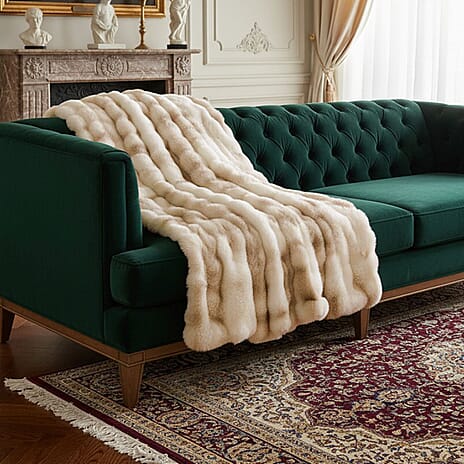 SIGNATURE LUXE SUPERSOFT BLANKET - HUSH HAVEN Double Layer 800 GSM Bubble Pattern Ultra soft Faux Fur Blanket (200 x 150 cm) - Warm Beige