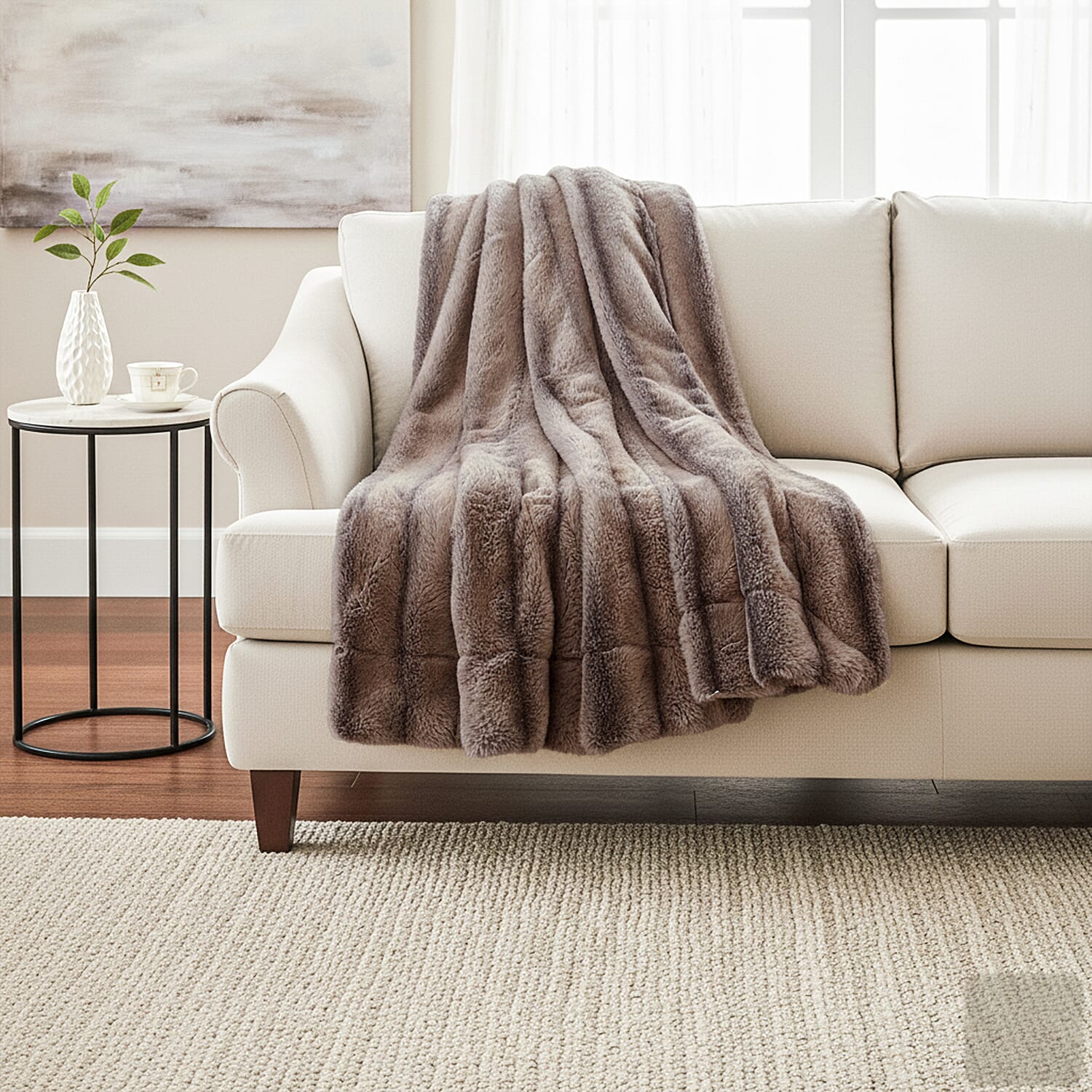 Hush Haven Luxury Double Layer Faux Fur Reversible Blanket  - Light Coffee