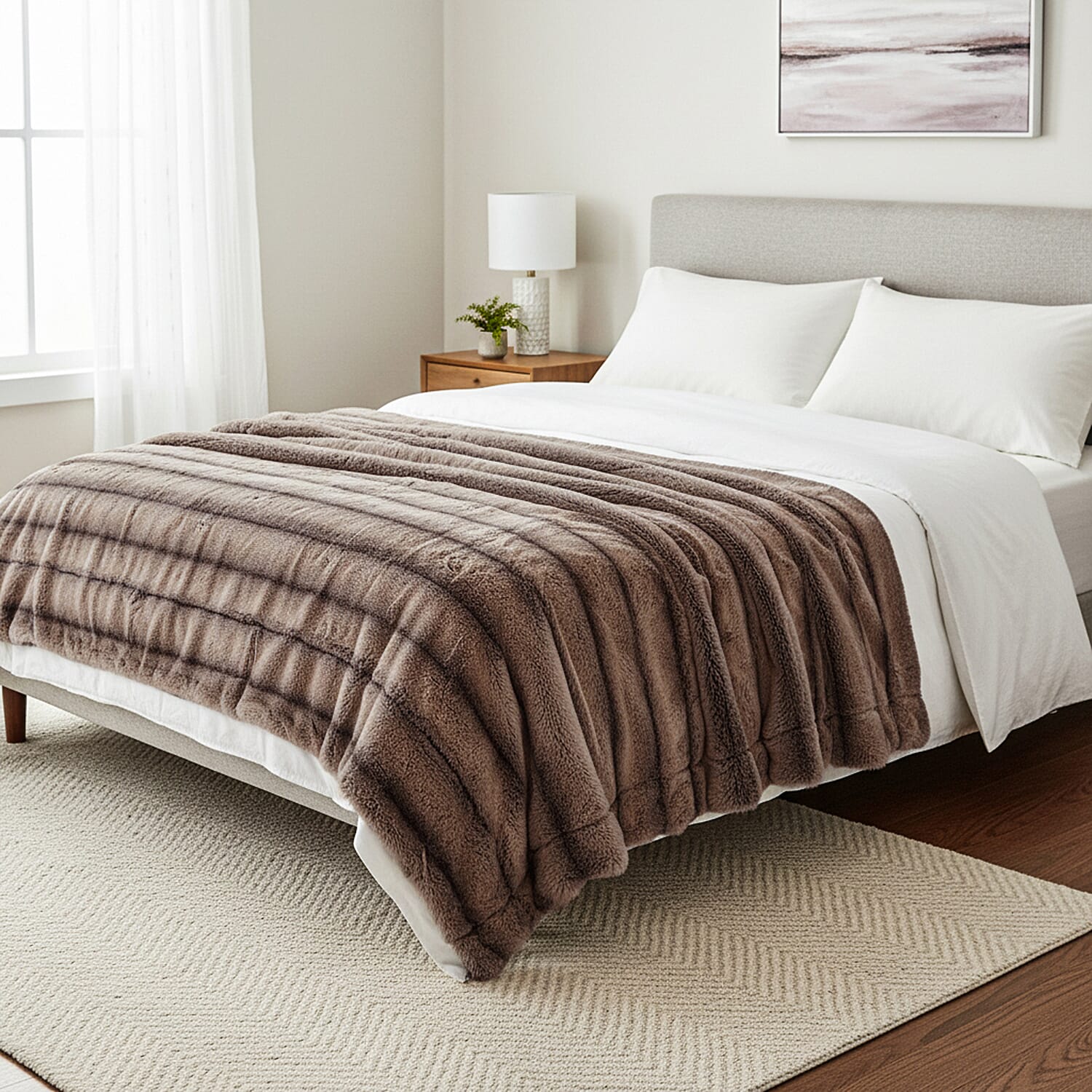 Hush Haven Luxury Double Layer Faux Fur Reversible Blanket  - Light Coffee