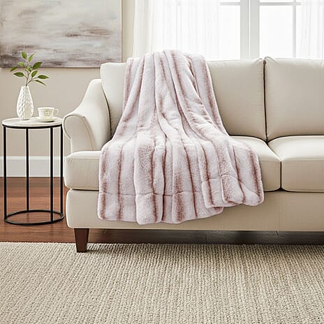 Hush Haven Luxury Double Layer Faux Fur Reversible Blanket  - White - Beige