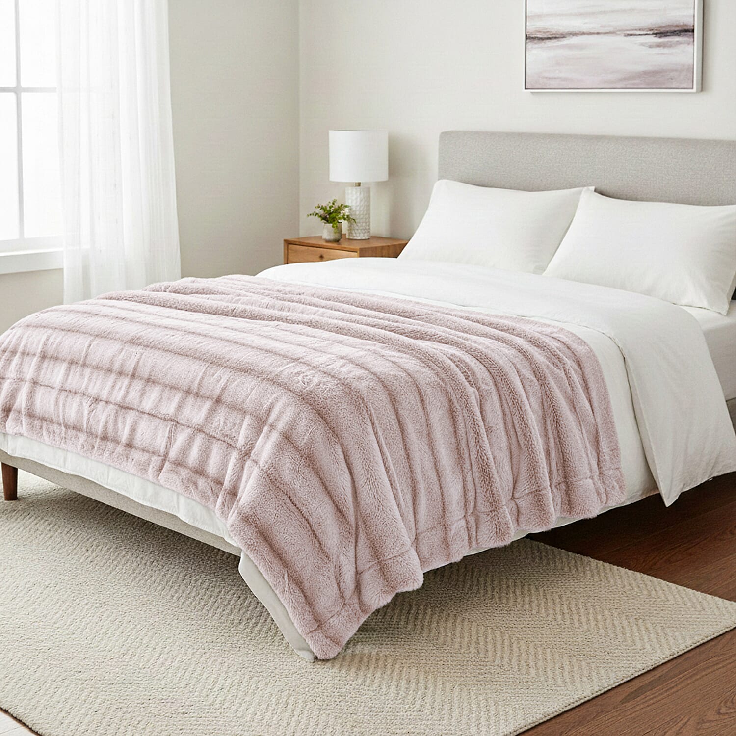 Hush Haven Luxury Double Layer Faux Fur Reversible Blanket  - White - Beige