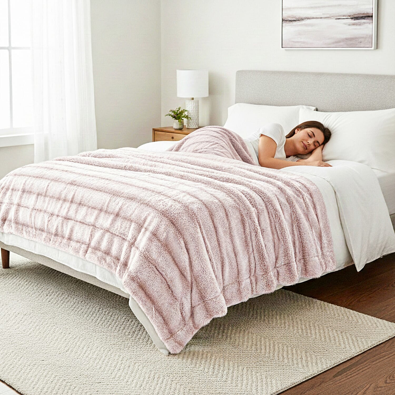 Hush Haven Luxury Double Layer Faux Fur Reversible Blanket  - White - Beige