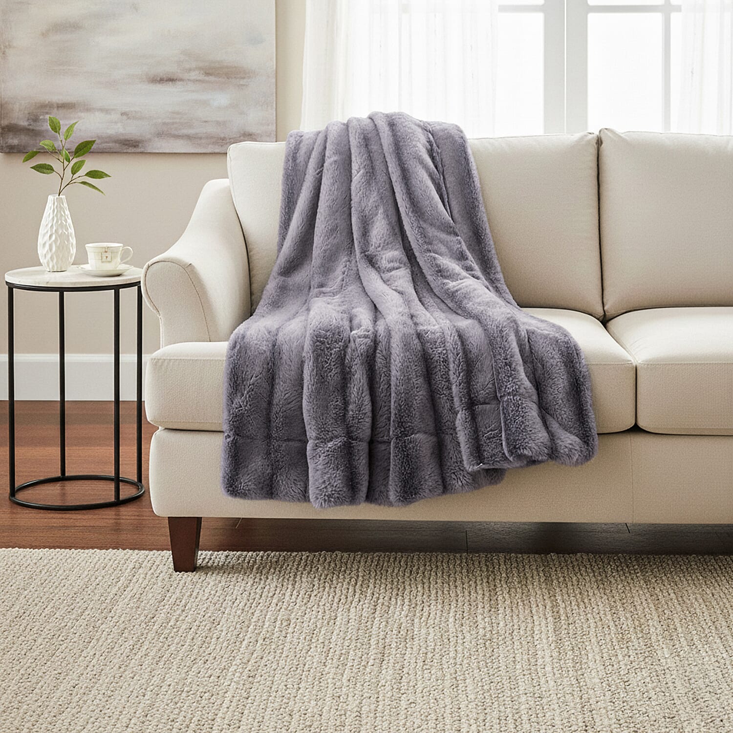 Hush Haven Luxury Double Layer Faux Fur Reversible Blanket - Light Grey