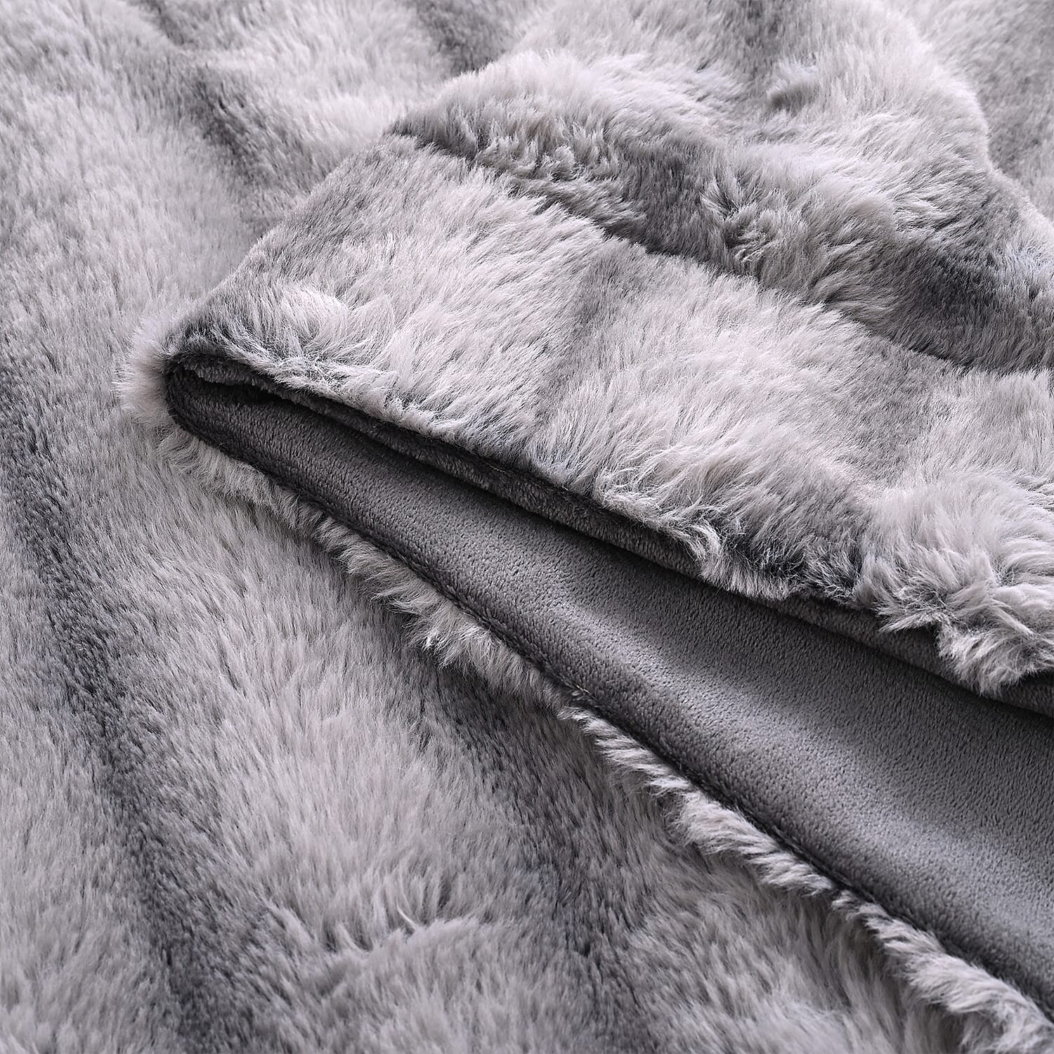 Hush Haven Luxury Double Layer Faux Fur Reversible Blanket - Light Grey
