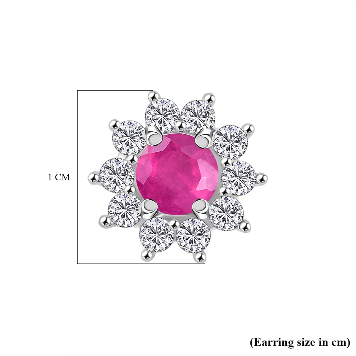 African Ruby & White Zircon Cluster Earring Sterling Silver 1.40 Ct.