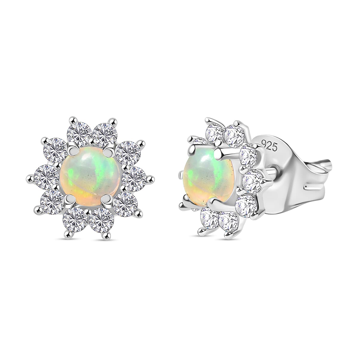 Ethiopian Opal & White Zircon Earring Sterling Silver