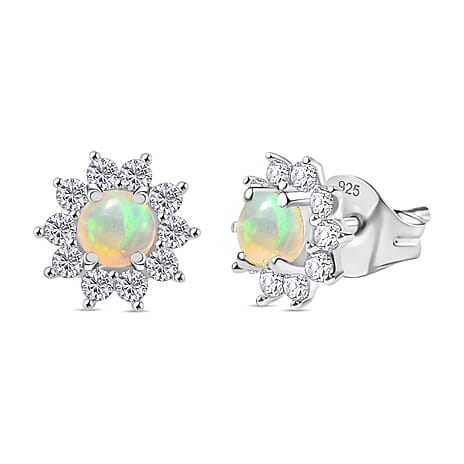 Ethiopian Opal & White Zircon Earring Sterling Silver