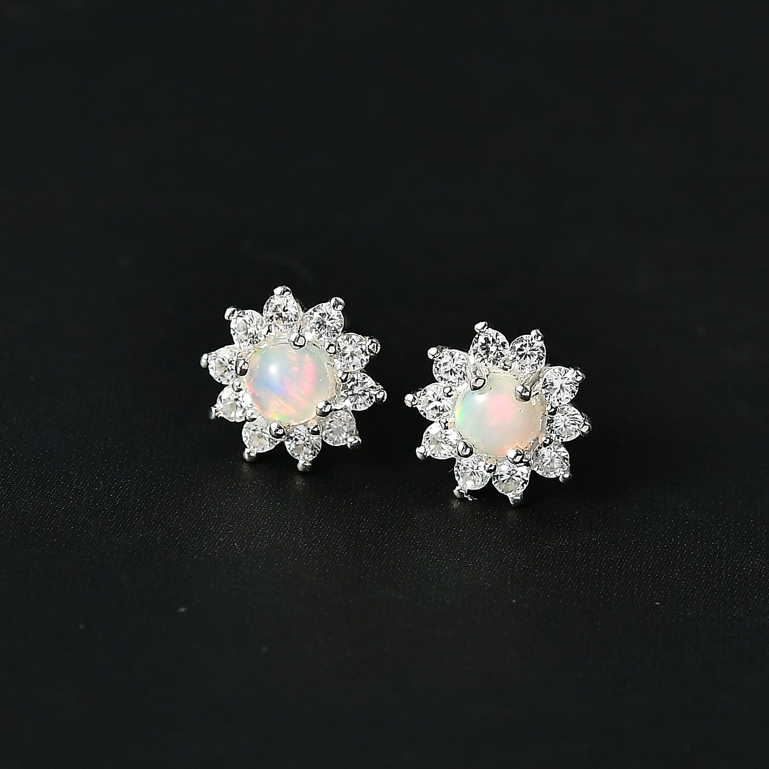 Ethiopian Opal & White Zircon Earring Sterling Silver