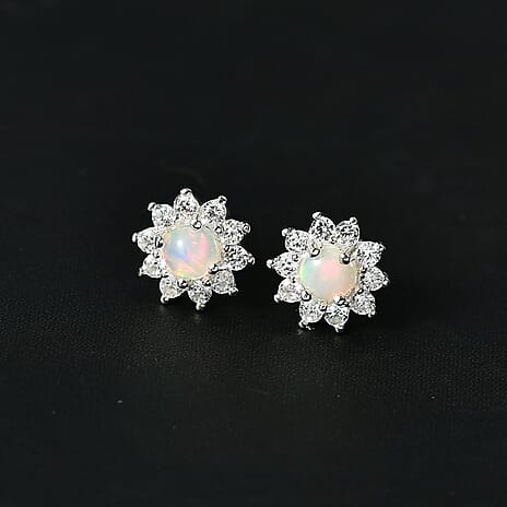 Ethiopian Opal & White Zircon Earring Sterling Silver