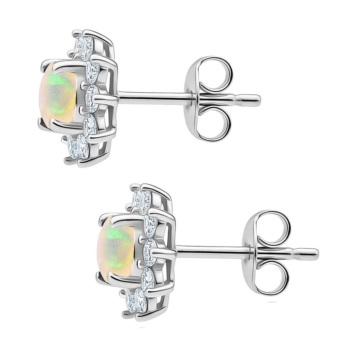 Ethiopian Opal & White Zircon Earring Sterling Silver