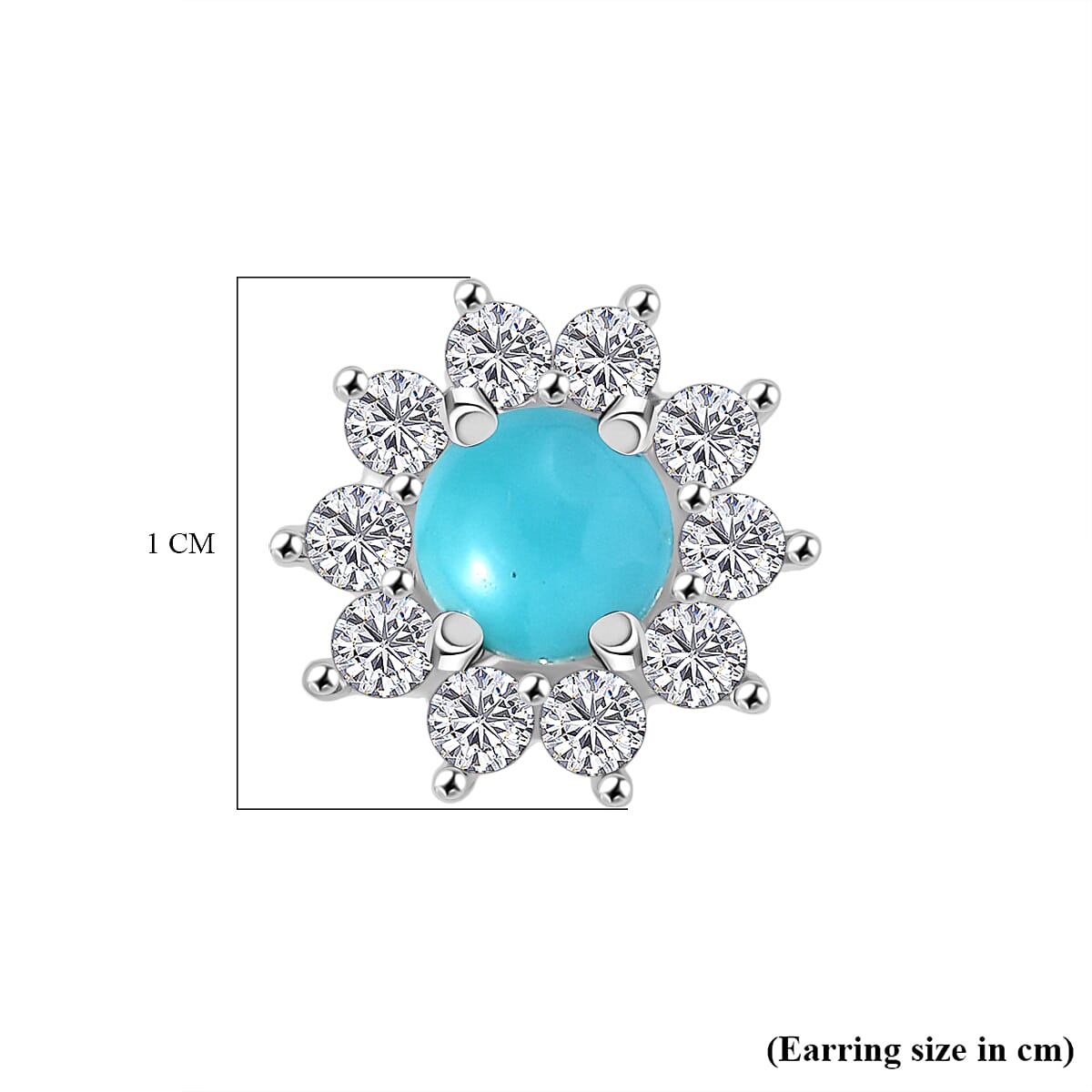 Sleeping Beauty Turquoise & White Zircon Cluster Earring Sterling Silver 1.19 Ct.
